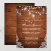 Rustic Wedding Wood Jar String Lights Lace Kaart (Voorkant / Achterkant)
