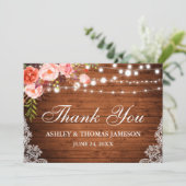 Rustic Wedding Wood Koral Floral Lace Bedankt (Staand voorkant)