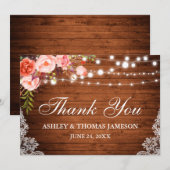 Rustic Wedding Wood Koral Floral Lace Bedankt (Voorkant / Achterkant)