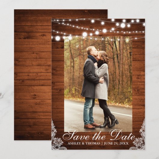 Rustic Wedding Wood Lace Save the Date (Voorkant / Achterkant)