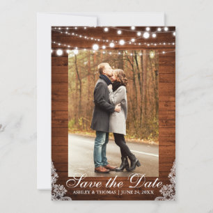 Rustic Wedding Wood Lace Save the Date