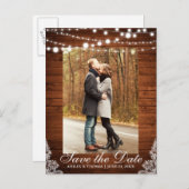 Rustic Wedding Wood Lace Save the Date Aankondigingskaart (Voorkant / Achterkant)