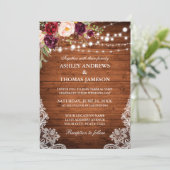 Rustic Wedding Wood Licht Burgundy Floral Kaart (Staand voorkant)