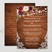 Rustic Wedding Wood Licht Burgundy Floral Kaart (Voorkant / Achterkant)