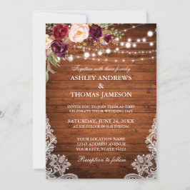 Rustic Wedding Wood Licht Burgundy Floral Kaart