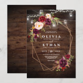 Rustic Wedding Wood Licht Burgundy Floral Kaart (Voorkant / Achterkant)