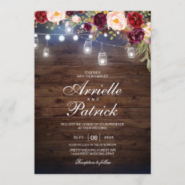 Rustic Wedding Wood Licht Burgundy Floral Kaart