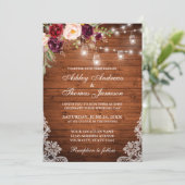 Rustic Wedding Wood Licht Jars Lace Floral Kaart (Staand voorkant)