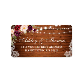 Rustic Wedding Wood Licht Lace Floral Address Etiket