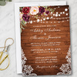 Rustic Wedding Wood Licht Lace Floral Invite Kaart<br><div class="desc">Rustic Wood String Lights Lace Burgundy Waterverf Floral Wedding Invitation</div>