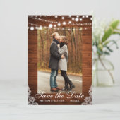 Rustic Wedding Wood Licht Lace Save the Date (Staand voorkant)