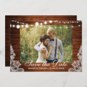 Rustic Wedding Wood Licht Lace Save the Date (Voorkant / Achterkant)