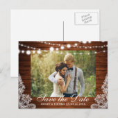 Rustic Wedding Wood Licht Lace Save the Date Aankondigingskaart (Voorkant / Achterkant)