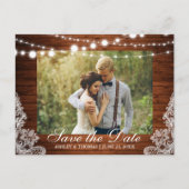 Rustic Wedding Wood Licht Lace Save the Date Aankondigingskaart (Voorkant)