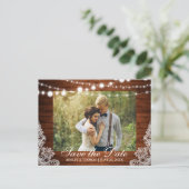 Rustic Wedding Wood Licht Lace Save the Date Aankondigingskaart (Staand voorkant)