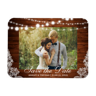 Rustic Wedding Wood Licht Lace Save the Date Magneet