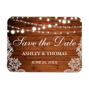 Rustic Wedding Wood Licht Lace Save the Date Magneet
