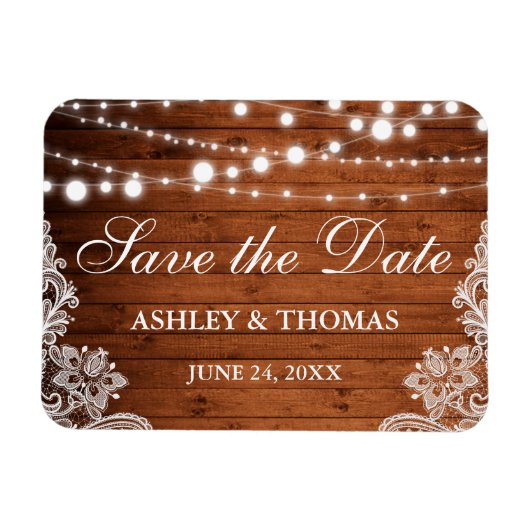 Rustic Wedding Wood Licht Lace Save the Date Magneet (Horizontaal)
