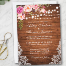 Rustic Wedding Wood Lichten Floral Lace Invite