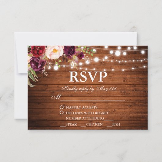 Rustic Wedding Wood Lichten Floral RSVP met meel (Voorkant)