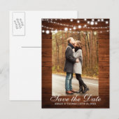Rustic Wedding Wood Lichten sparen de Datum Aankondigingskaart (Voorkant / Achterkant)