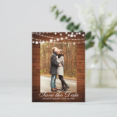Rustic Wedding Wood Lichten sparen de Datum Aankondigingskaart (Staand voorkant)