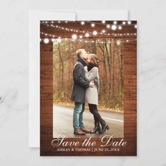 Rustic Wedding Wood Lichten sparen de Datum Save The Date (Voorkant)