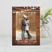 Rustic Wedding Wood Lichten sparen de Datum Save The Date (Staand voorkant)