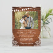 Rustic Wedding Wood Lights Foto Kaart (Staand voorkant)