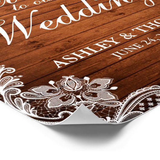 Rustic Wedding Wood Mason Jar Lights Lace Poster (Hoek)