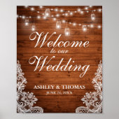 Rustic Wedding Wood Mason Jar Lights Lace Poster (Voorkant)