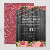 Rustic Wedding Wood Roos Licht Floral Kaart (Voorkant / Achterkant)