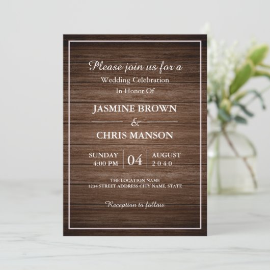 Rustic Wedding Wood Rustic Wedding Invitation Kaart (Staand voorkant)