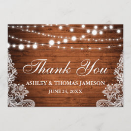 Rustic Wedding Wood String Lights Hartelijk dank Bedankkaart
