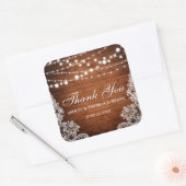 Rustic Wedding Wood String Lights Hartelijk dank Vierkante Sticker (Envelop)