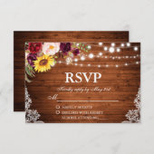 Rustic Wedding Wood String Lights Lace Floral RSVP Kaartje (Voorkant / Achterkant)