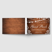 Rustic Wedding Wood String Lights Lace Gastenboek (Volledig)