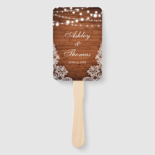 Rustic Wedding Wood String Lights Lace Handwaaier (Voorkant)