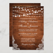 Rustic Wedding Wood String Lights Lace Invite PB Kaart (Voorkant / Achterkant)