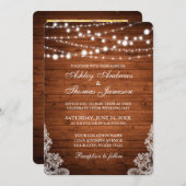 Rustic Wedding Wood String Lights Lace Invite PBR Kaart (Voorkant / Achterkant)