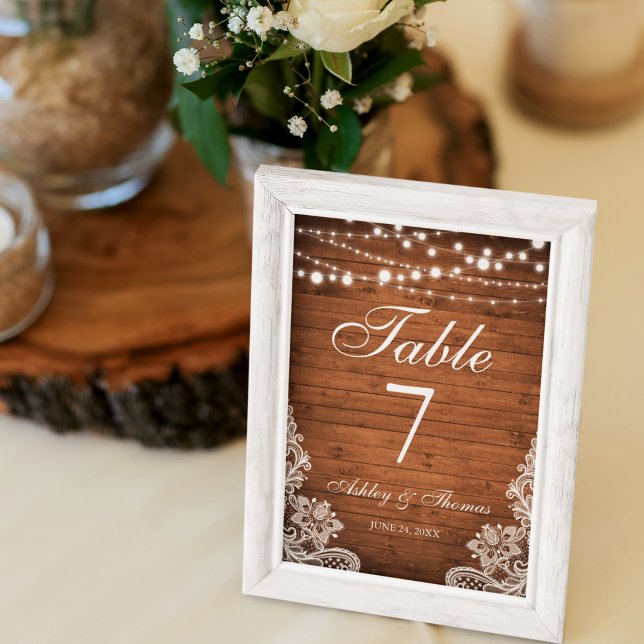 Rustic Wedding Wood String Lights Lace Kaart