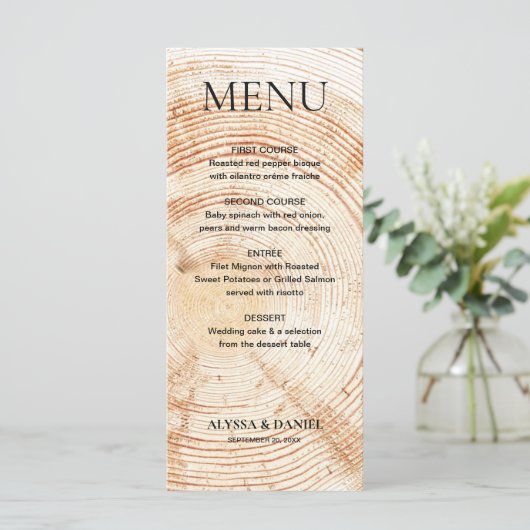 Rustic Wedding Woodland tree bark Grain Menu (Staand voorkant)