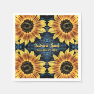 Rustic Wedding Yellow Sunflower Denim Blue Jeans Servet