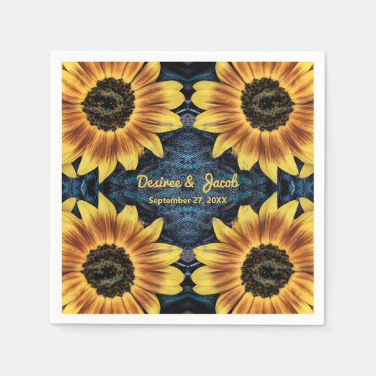 Rustic Wedding Yellow Sunflower Denim Blue Jeans Servet (Voorkant)