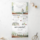 Rustic Weekend in de Bossen | Bosbouw Drieluik Uitnodiging (Binnen)