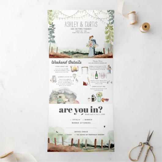 Rustic Weekend in de Bossen | Bosbouw Drieluik Uitnodiging (Binnen)