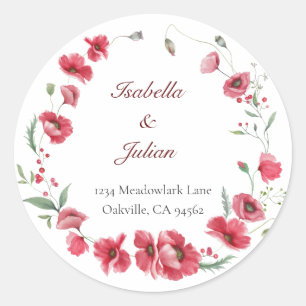 Rustic Weiland Klaproos & Lavendel Bruiloft  Ronde Sticker