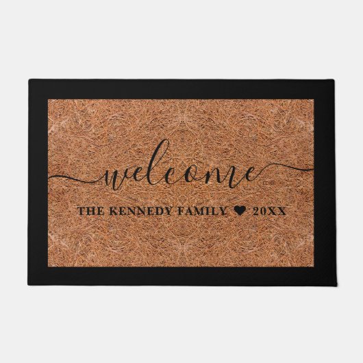 Rustic Welcome Familienaam Gepersonaliseerd koir Deurmat (Voorkant)