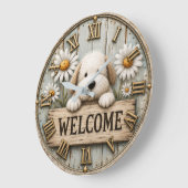 Rustic Welcome Puppy with Daisies Farmhouse Grote Klok (Hoek)