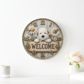 Rustic Welcome Puppy with Daisies Farmhouse Grote Klok (Huis)
